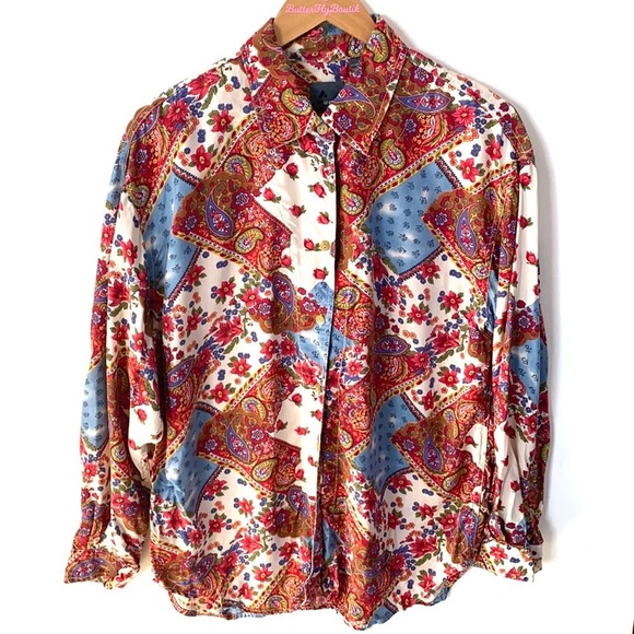 Liz wear Paisley BoHo button down long sleeve top, size L - Picture 1 of 7